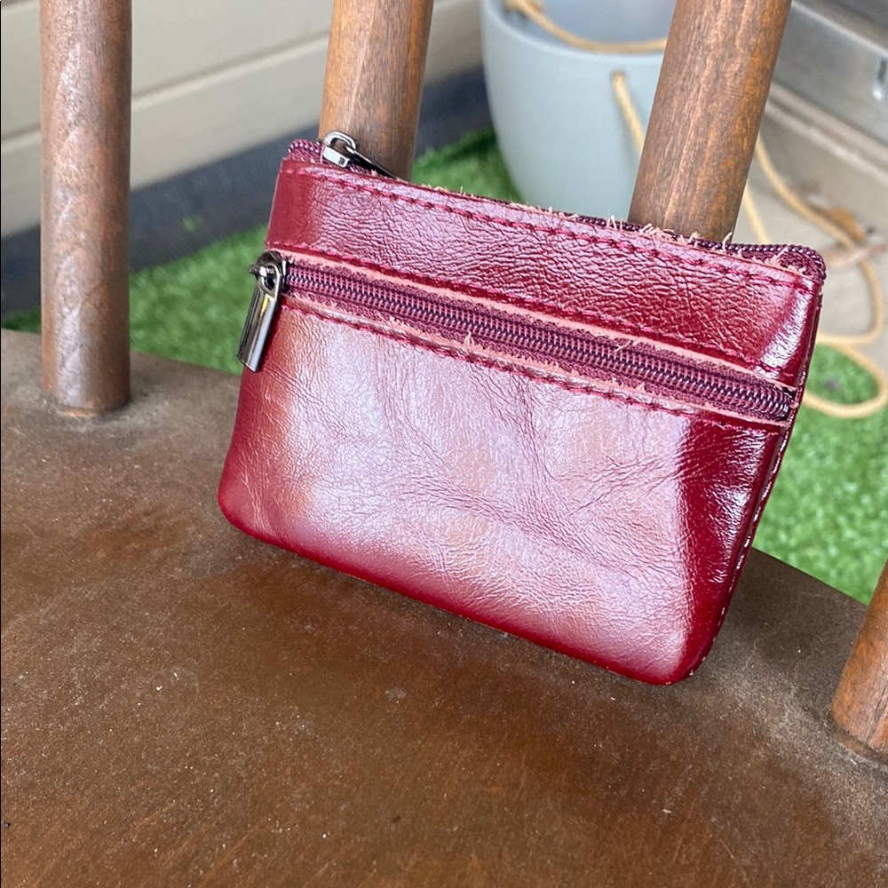 Chic Burgundy Leather Coin Purse